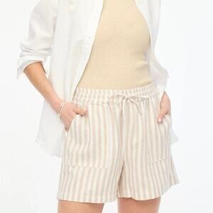 NWT J.Crew Striped Linen-Blend Drawstring Short Vintage Sandstone White Size S